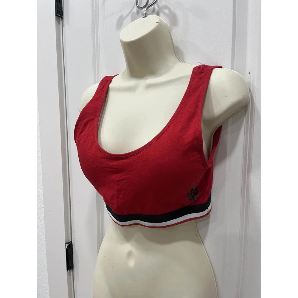US Polo Assn Sports Bra Red Black White Logo Scoop‎ Neck